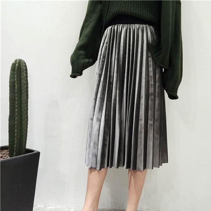 Long Metallic Silver Maxi Pleated High Waist Skirt - Easy Pickins Store