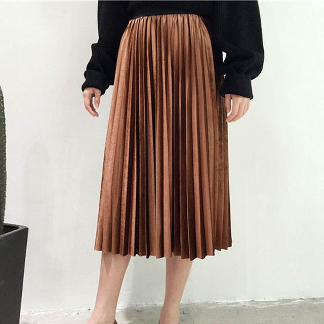 Long Metallic Silver Maxi Pleated Skirt High Waist - Easy Pickins Store