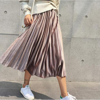 Long Metallic Silver Maxi Pleated Skirt High Waist - Easy Pickins Store