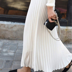 Long Pleated Skirt Solid Elegant Midi Elastic Waist - Easy Pickins Store