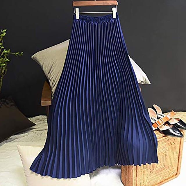 Long Pleated Skirt Solid Elegant Midi Elastic Waist - Easy Pickins Store
