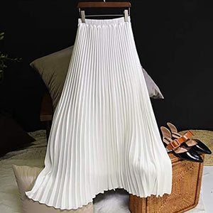 Long Pleated Skirt Solid Elegant Midi Elastic Waist - Easy Pickins Store