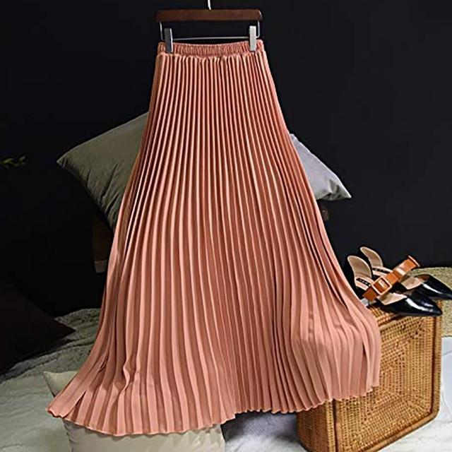 Long Pleated Skirt Solid Elegant Midi Elastic Waist - Easy Pickins Store