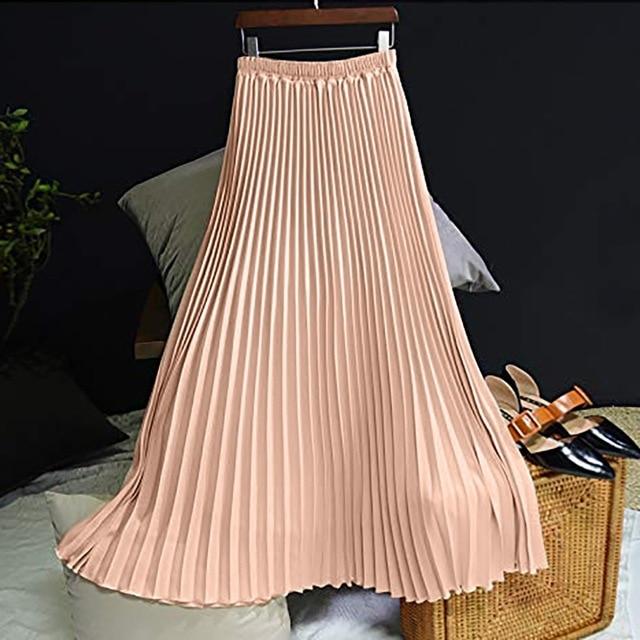 Long Pleated Skirt Solid Elegant Midi Elastic Waist - Easy Pickins Store