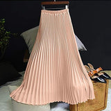 Long Pleated Skirt Solid Elegant Midi Elastic Waist - Easy Pickins Store