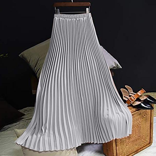 Long Pleated Skirt Solid Elegant Midi Elastic Waist - Easy Pickins Store