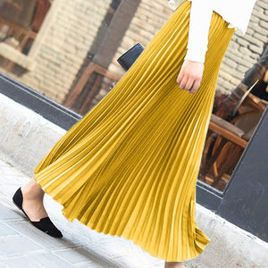 Long Pleated Skirt Solid Elegant Midi Elastic Waist - Easy Pickins Store
