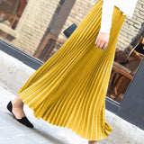Long Pleated Skirt Solid Elegant Midi Elastic Waist - Easy Pickins Store
