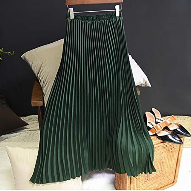 Long Pleated Skirt Solid Elegant Midi Elastic Waist - Easy Pickins Store