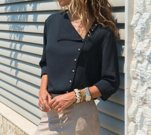 Long Sleeve Blouse Skew Collar - Easy Pickins Store