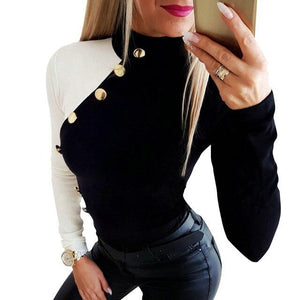 Long Sleeve Contrast Color Metal Button T shirt - Easy Pickins Store