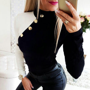 Long Sleeve Contrast Color Metal Button T shirt - Easy Pickins Store