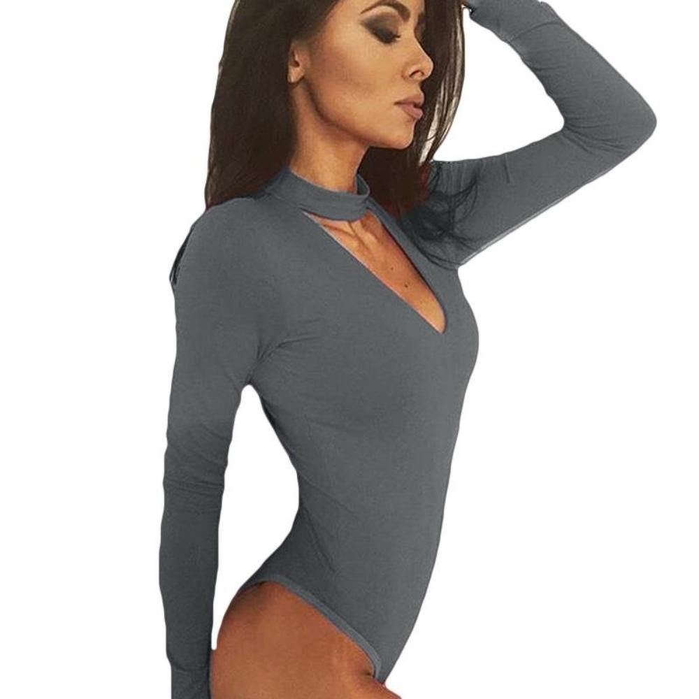 Long Sleeve Deep V Neck One Piece Fitness Bodysuit Romper - Easy Pickins Store