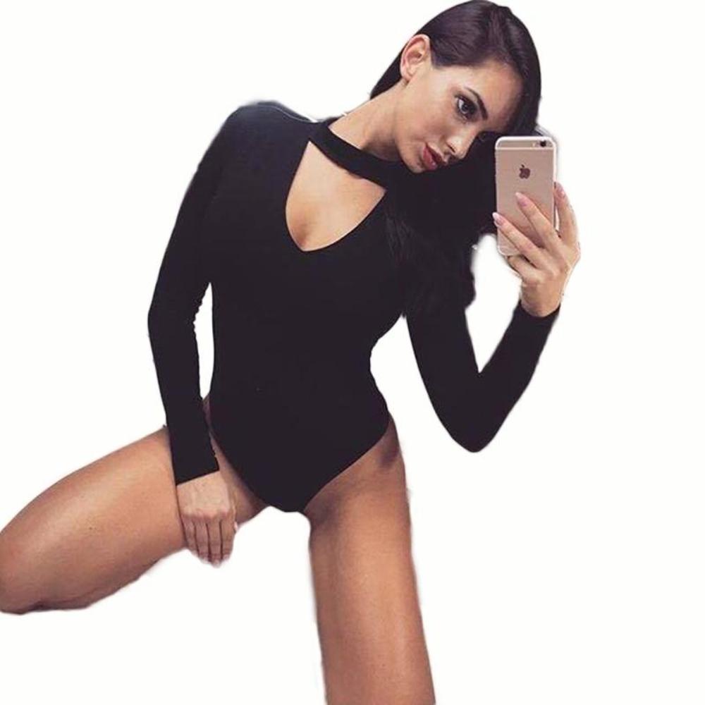 Long Sleeve Deep V Neck One Piece Fitness Bodysuit Romper - Easy Pickins Store