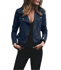 Long Sleeve Diagonal Zipper Bomber Jacket Thin Suede Plus Sizes - Easy Pickins Store