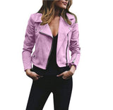 Long Sleeve Diagonal Zipper Bomber Jacket Thin Suede Plus Sizes - Easy Pickins Store