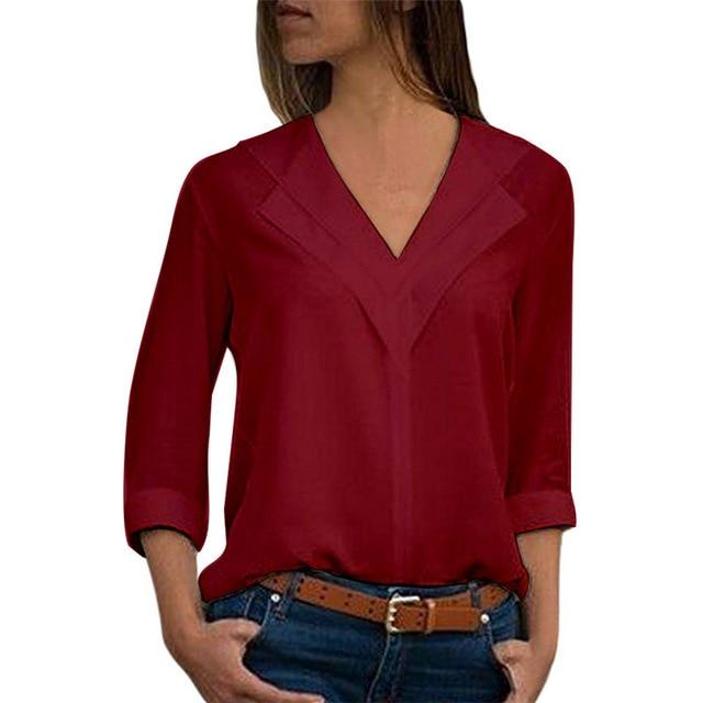 Long Sleeve Double V neck Blouse - Easy Pickins Store