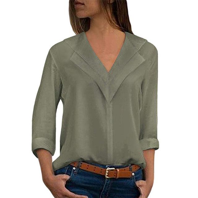 Long Sleeve Double V neck Blouse - Easy Pickins Store