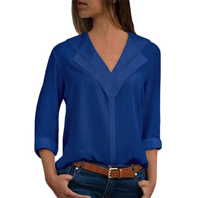 Long Sleeve Double V neck Blouse - Easy Pickins Store