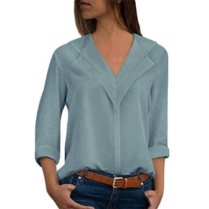 Long Sleeve Double V neck Blouse - Easy Pickins Store