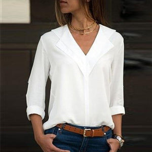 Long Sleeve Double V neck Blouse - Easy Pickins Store