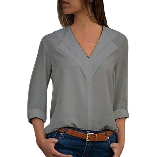 Long Sleeve Double V neck Blouse - Easy Pickins Store
