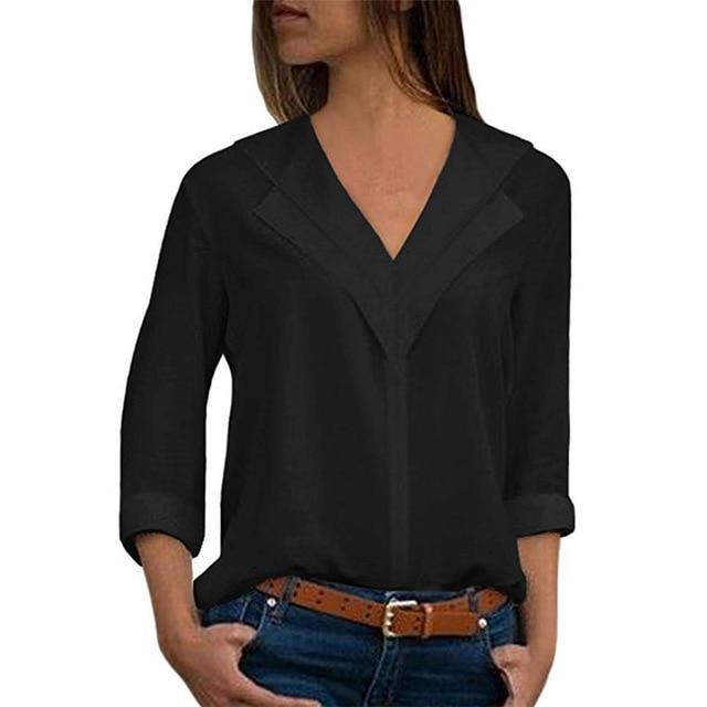 Long Sleeve Double V neck Blouse - Easy Pickins Store