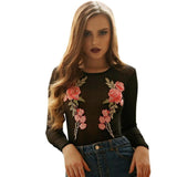 Long Sleeve Embroidered Floral Sheer Mesh Bodysuit O Neck - Easy Pickins Store