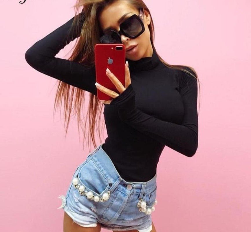 Long Sleeve High Neck Skinny Bodysuit - Easy Pickins Store