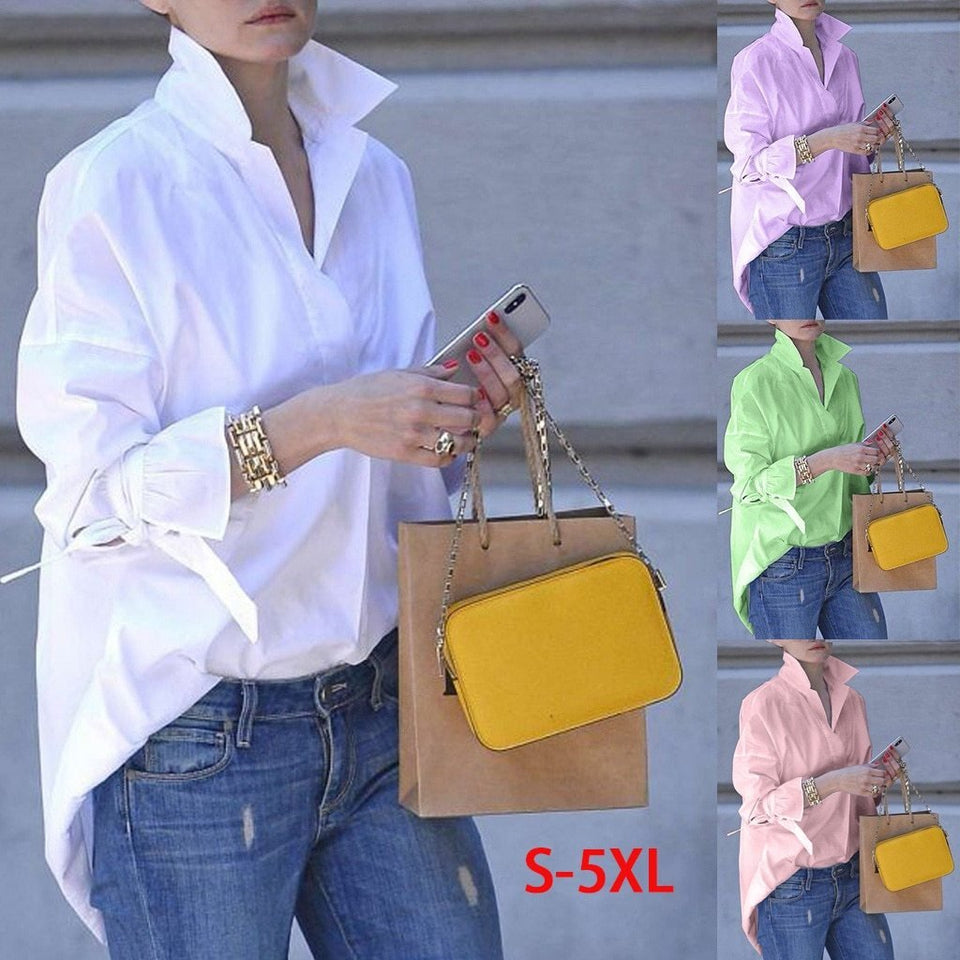 Long Sleeve Lapel Shirt Blouse - Easy Pickins Store