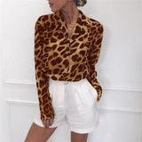 Long Sleeve Leopard Print Blouse Turn Down Collar - Easy Pickins Store