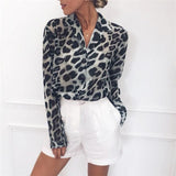 Long Sleeve Leopard Print Blouse Turn Down Collar - Easy Pickins Store