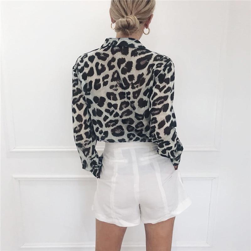 Long Sleeve Leopard Print Blouse Turn Down Collar - Easy Pickins Store