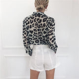 Long Sleeve Leopard Print Blouse Turn Down Collar - Easy Pickins Store