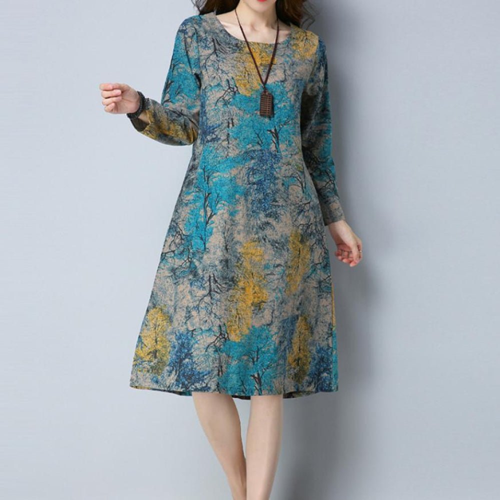 Long Sleeve O Neck Pocket Cotton Loose Dress - Easy Pickins Store