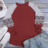 Long Sleeve T Shirt Striped Leopard Stitching - Easy Pickins Store