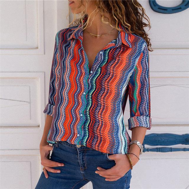 Long Sleeve Turn Down Collar Blouse - Easy Pickins Store
