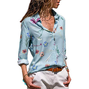 Long Sleeve Turn Down Collar Blouse - Easy Pickins Store