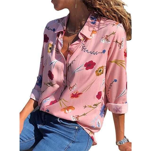 Long Sleeve Turn Down Collar Blouse - Easy Pickins Store