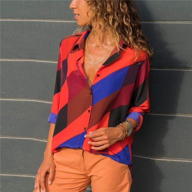 Long Sleeve Turn Down Collar Blouse - Easy Pickins Store