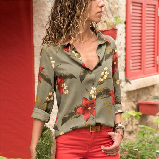 Long Sleeve Turn Down Collar Blouse - Easy Pickins Store