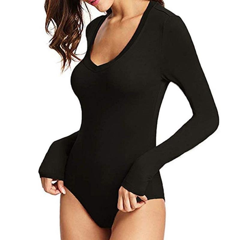 Long Sleeve V Collar Thin Slim Tight Keep Warm Bodysuit - Easy Pickins Store