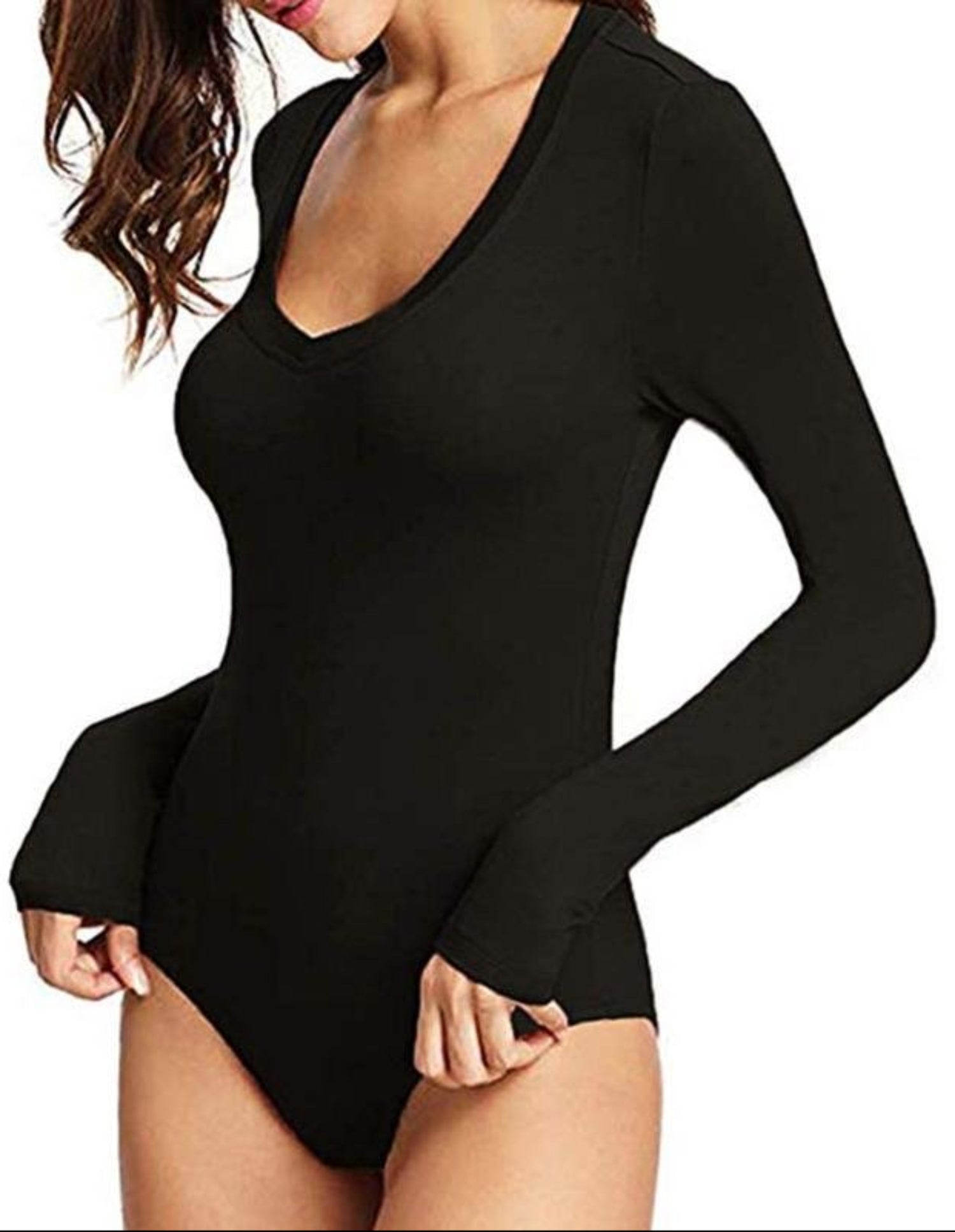 Long Sleeve V Collar Thin Slim Tight Keep Warm Bodysuit - Easy Pickins Store