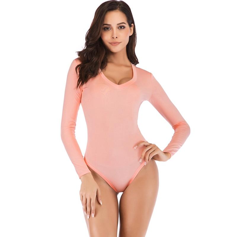 Long Sleeve V Collar Thin Slim Tight Keep Warm Bodysuit - Easy Pickins Store