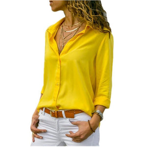 Long Sleeve V Neck Chiffon Blouse - Easy Pickins Store