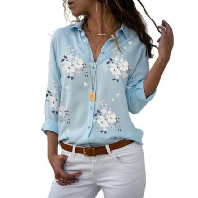 Long Sleeve V Neck Chiffon Blouse - Easy Pickins Store