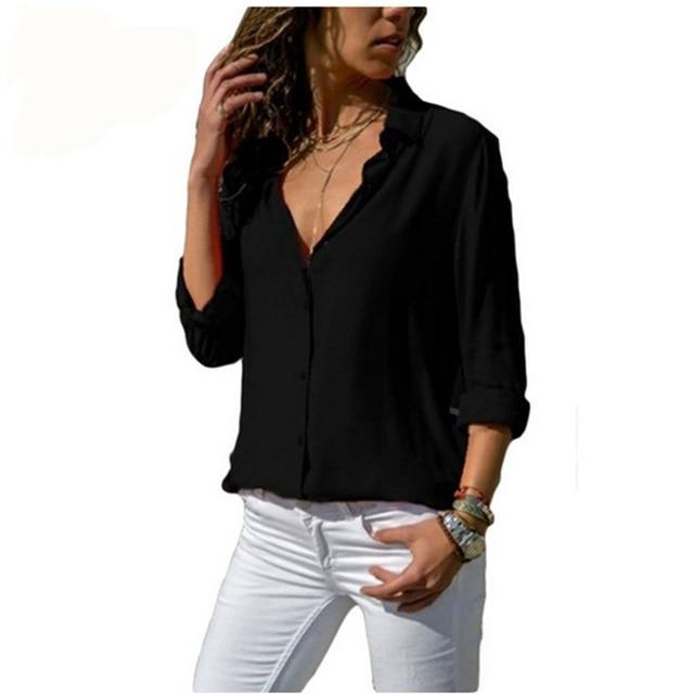 Long Sleeve V Neck Chiffon Blouse - Easy Pickins Store