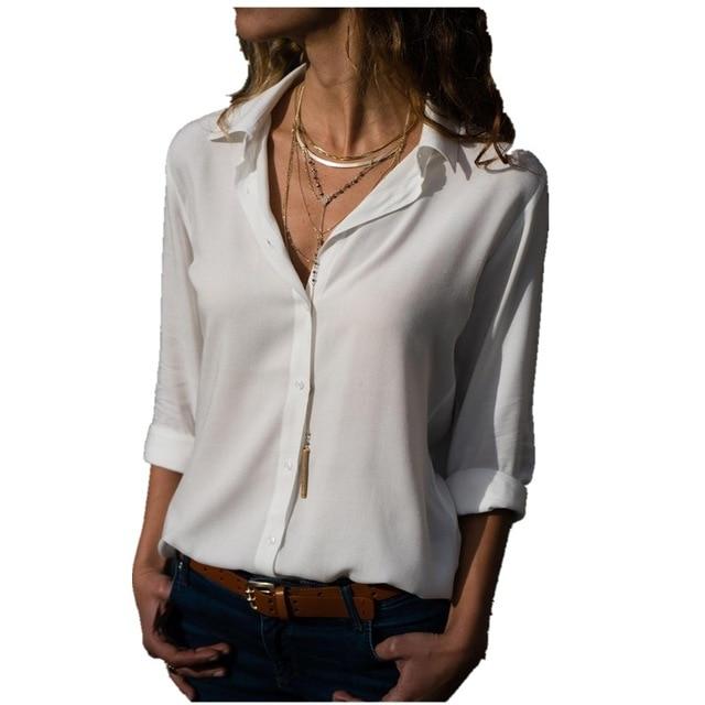 Long Sleeve V Neck Chiffon Blouse - Easy Pickins Store