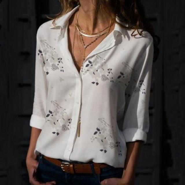 Long Sleeve V Neck Chiffon Blouse - Easy Pickins Store