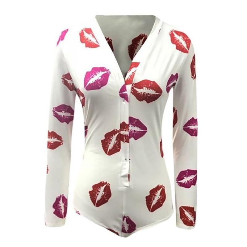 Long Sleeve V Neck Love Pattern Pajama - Easy Pickins Store